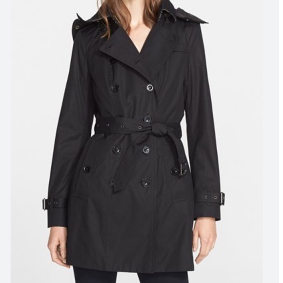 Burberry Lined Quilted Black Belted Trench Coat With Detachable Hood Liner Sz 6 - Picture 1 of 16